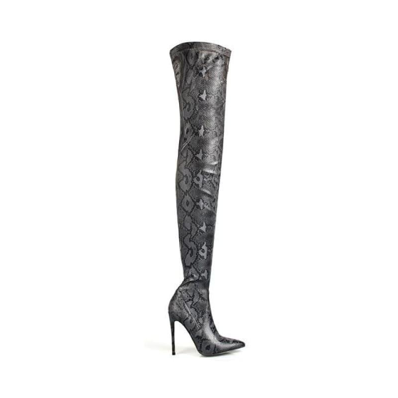 snakeskin thigh boots