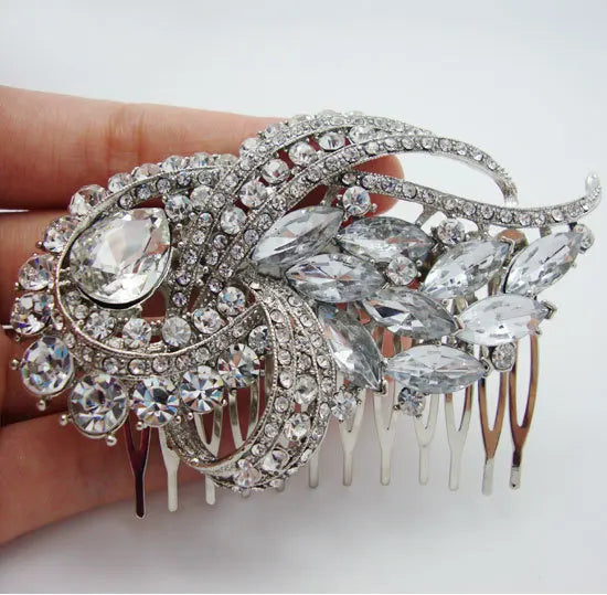 Bridal Fashion double roll bouquets Hair Comb Rhinestone