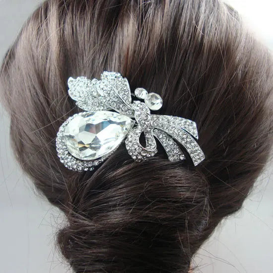 Flower Bouquet Hair Comb Pieces Clear Rhinestone Crystal