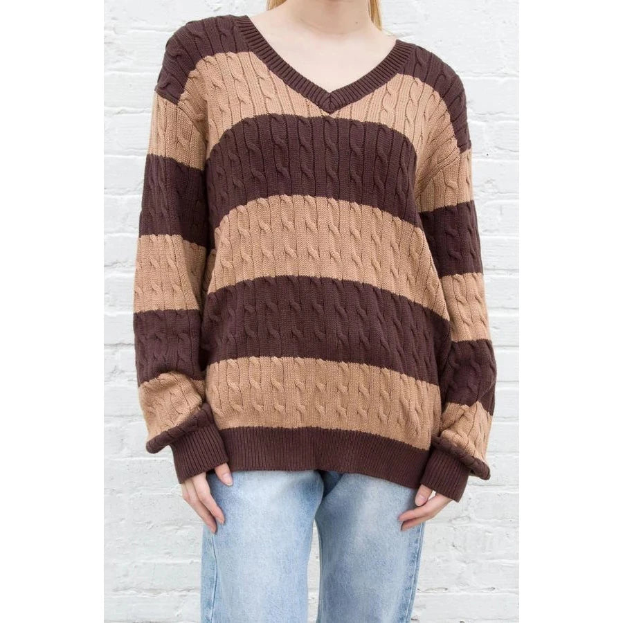 Long V Neck Striped Sweater,