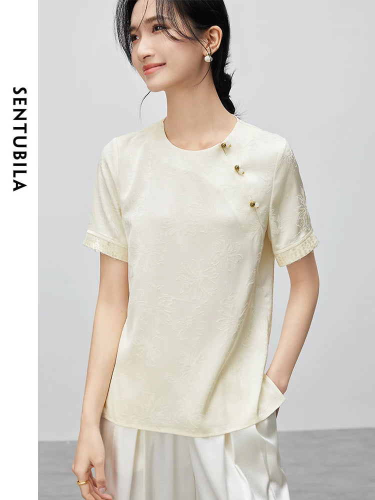 Retro Chinese Jacquard Chiffon Blouse