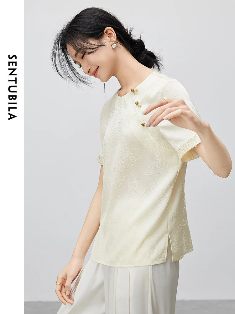 Retro Chinese Jacquard Chiffon Blouse