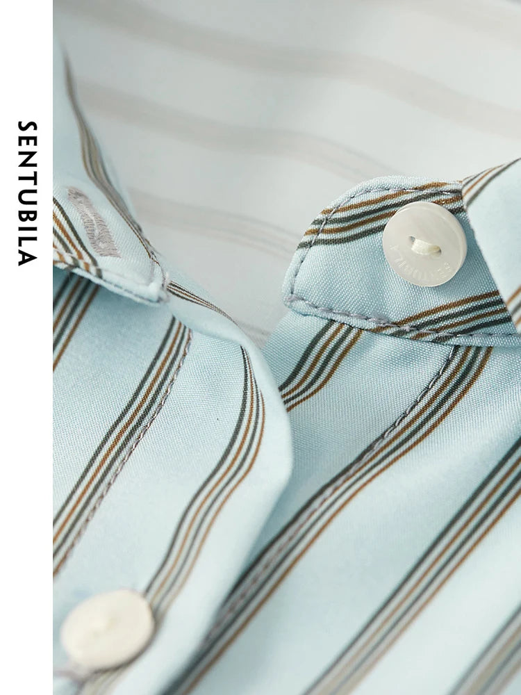 Blue Button Up Loose Striped Shirt