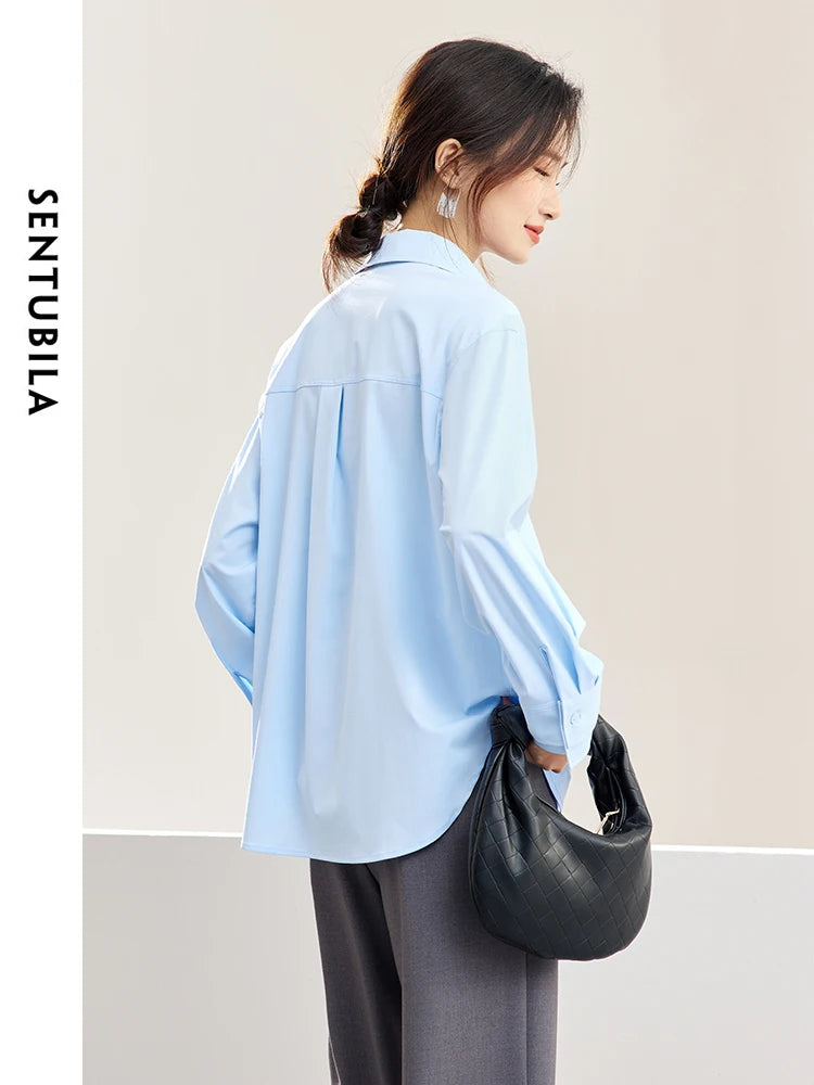 Simple Loose Button Up Long Sleeve Blouse