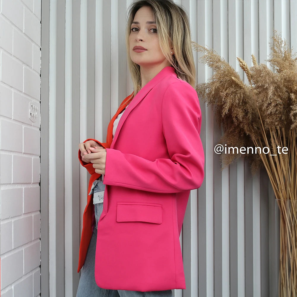 Pink and Red Contrast Color Long Sleeve Blazer