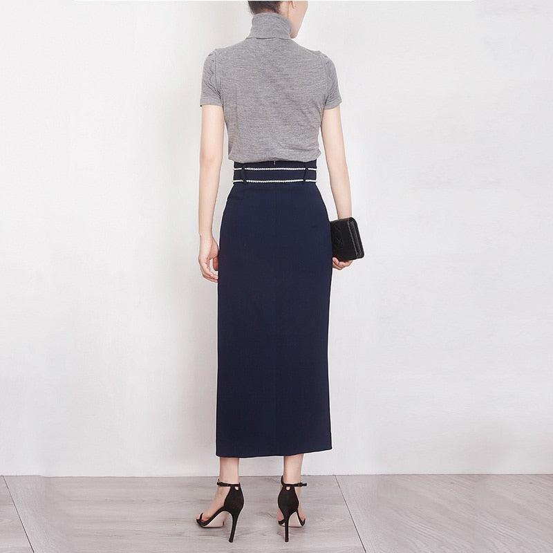 European American Empire Waist Skirt Straight Slit Skirt - TeresaCollections