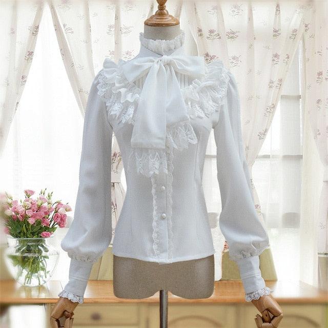 TeresaCollections - Vintage Long Sleeve Chiffon Shirt Women Stand