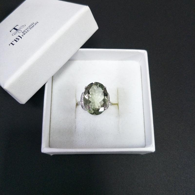 Green Amethyst Natural Gemstone Oval Ring - TeresaCollections