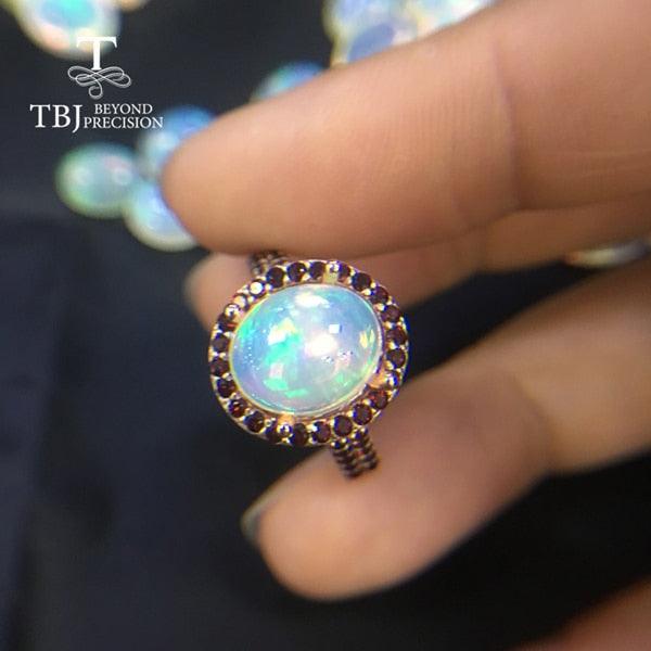 Natural Ethiopian Opal Match with Garnet Gemstone Ring - TeresaCollections