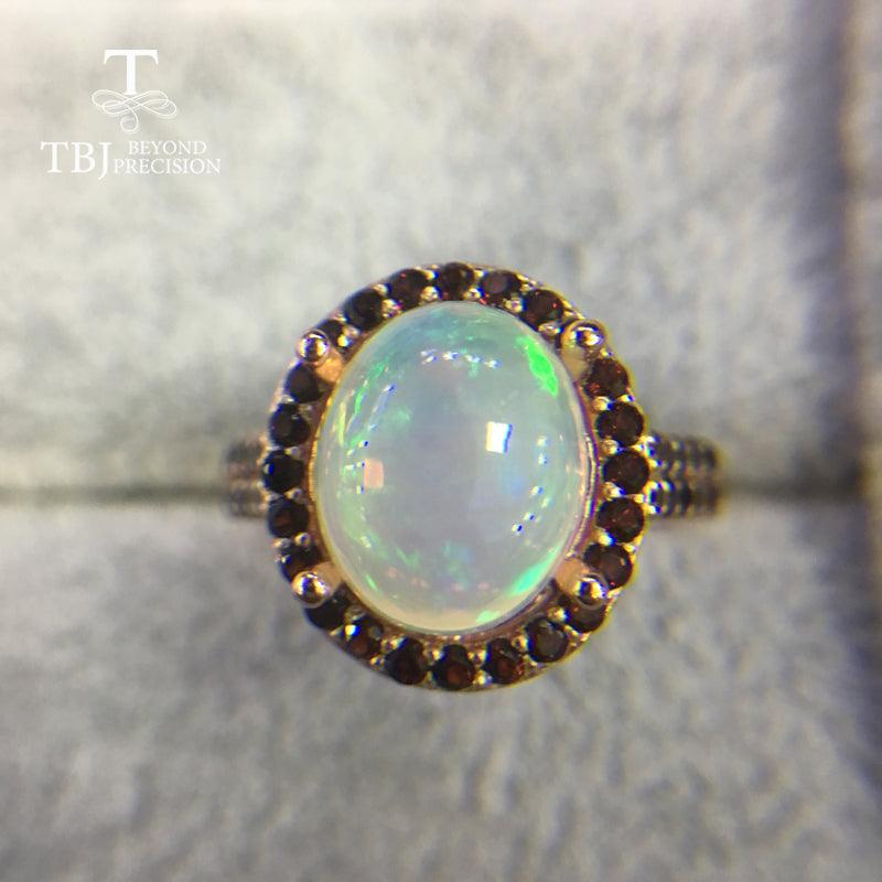 Natural Ethiopian Opal Match with Garnet Gemstone Ring - TeresaCollections