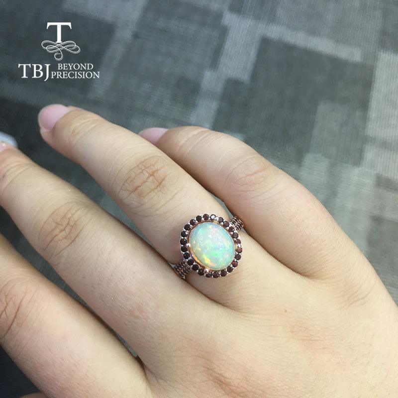 Natural Ethiopian Opal Match with Garnet Gemstone Ring - TeresaCollections