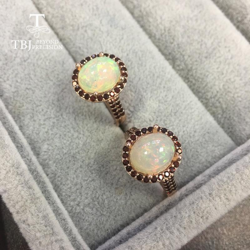 Natural Ethiopian Opal Match with Garnet Gemstone Ring - TeresaCollections