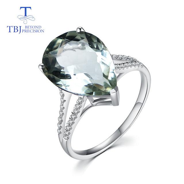 Green Amethyst Natural Gemstone 925 Sterling Silver Ring - TeresaCollections