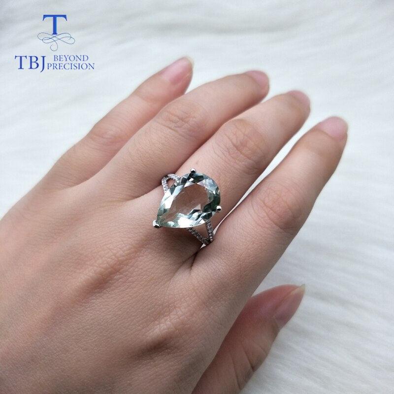 Green Amethyst Natural Gemstone 925 Sterling Silver Ring - TeresaCollections