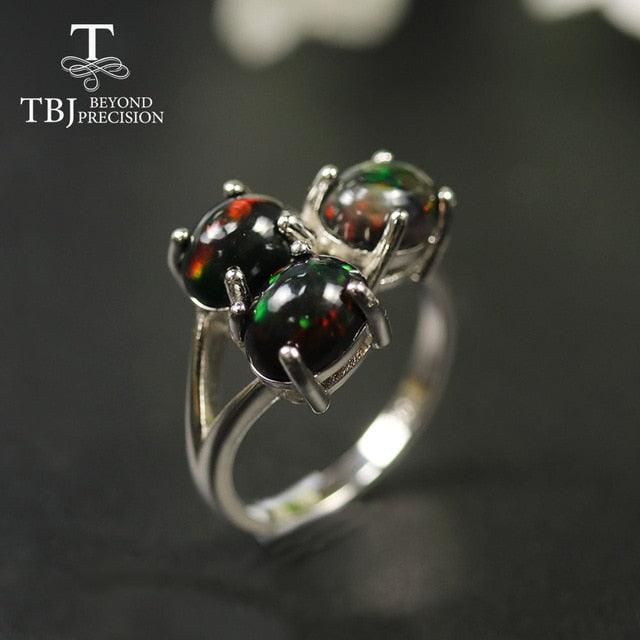 Black Opal Oval Gemstone 925 Sterling Silver Ring - TeresaCollections