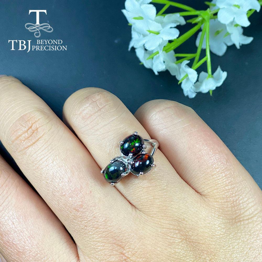 Black Opal Oval Gemstone 925 Sterling Silver Ring - TeresaCollections