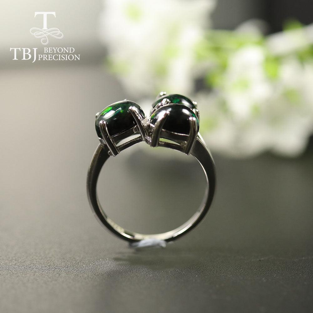 Black Opal Oval Gemstone 925 Sterling Silver Ring - TeresaCollections