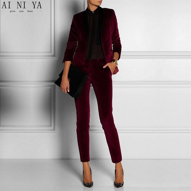 Women's Velvet Suits Office Ladies Business Work Wear Outfits 2
