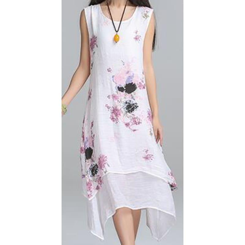 TeresaCollections - Asian Style Loose Fit Summer Dress Sleeveless Women  Casual Cotton Linen Midi