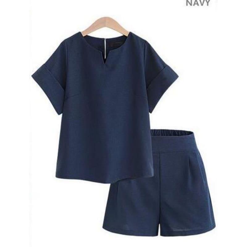 TeresaCollections - Casual Cotton Linen Two Piece Sets Women Summer V-Neck  Short Sleeve Suits