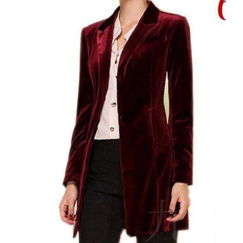 Burgundy Velvet Women Pantsuit Jacket Women Fashion Long Sleeve