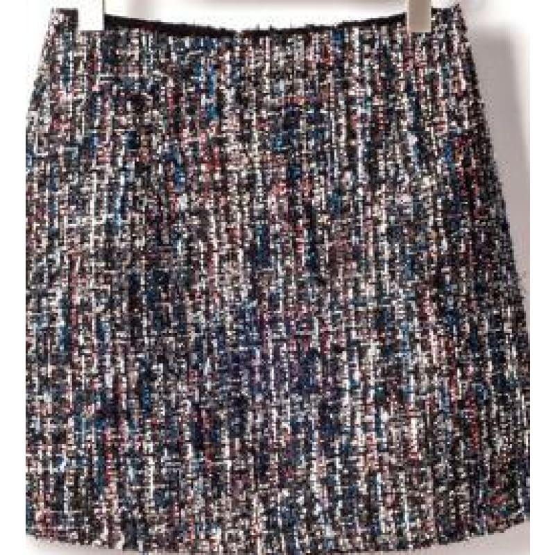 Fresh Style Sequins Tweed Pencil Skirt High Waist Mini Skirt - TeresaCollections