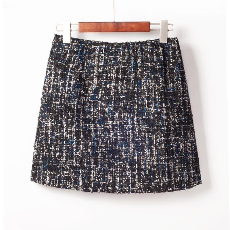 Fresh Style Sequins Tweed Pencil Skirt High Waist Mini Skirt - TeresaCollections