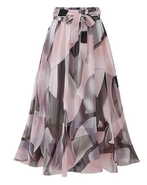 Floral A-Line Mid-calf Summer Chiffon Skirts - TeresaCollections